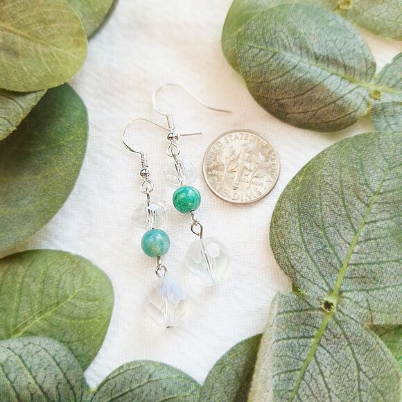 Fairycore Crystal Earrings, Chrysocolla Stone Earrings, Elegant Cottagecore - Picture 4 of 9